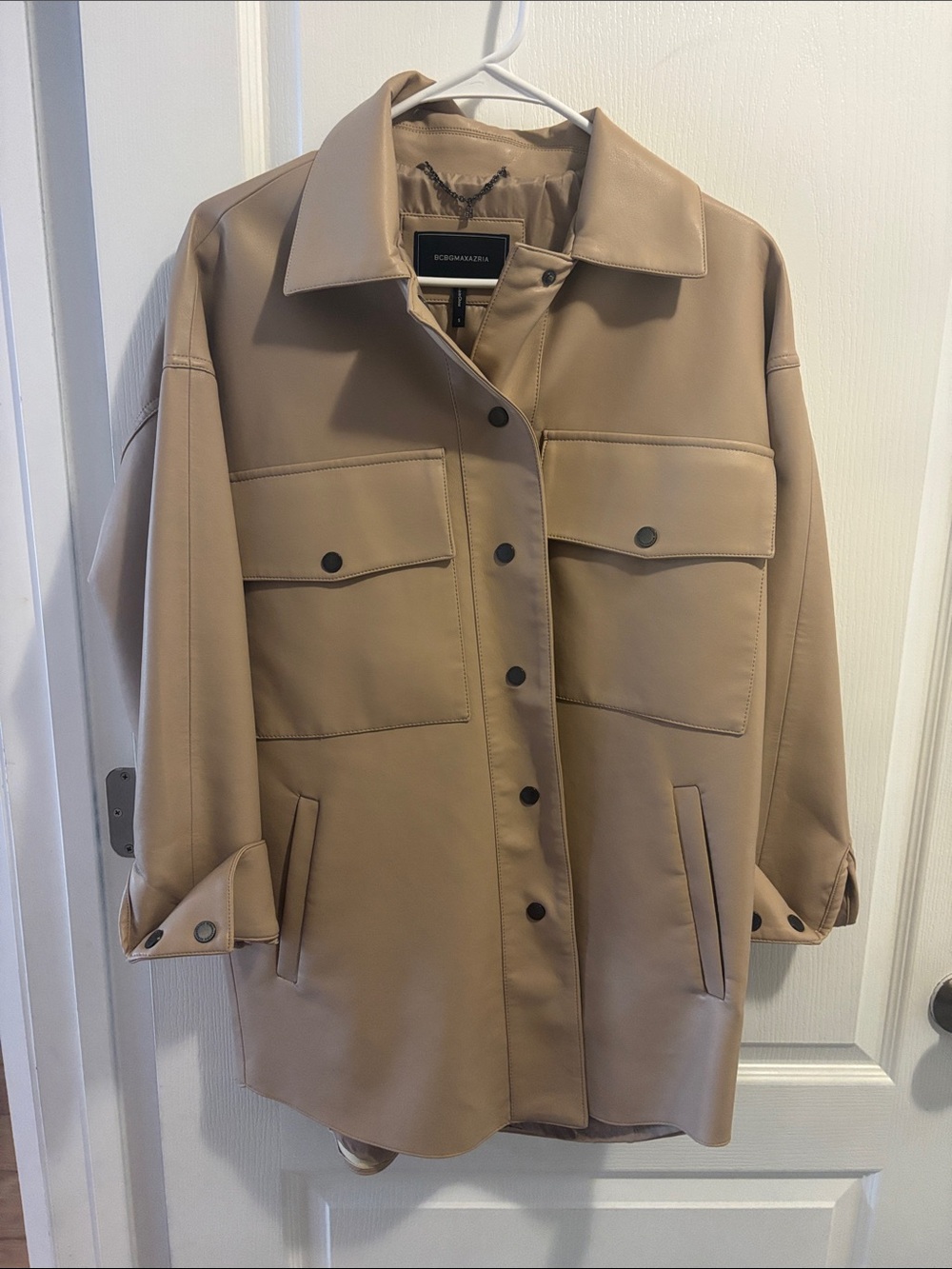 BCBGMaxAzria Tan Faux Leather Utility Jacket